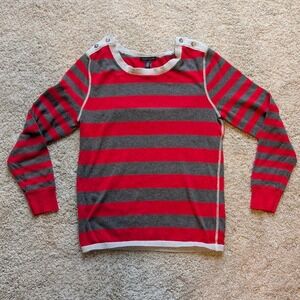 Tommy Hilfiger Red Gray Striped Button Shoulder Sweater Size L